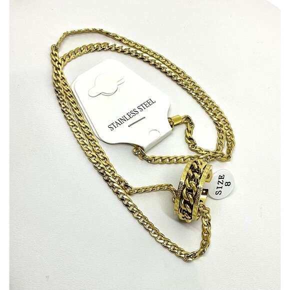 Jewelry-24” ION Plated YG Stainless Steel Necklace and Ring ( Size 8) - Picture 3 of 4